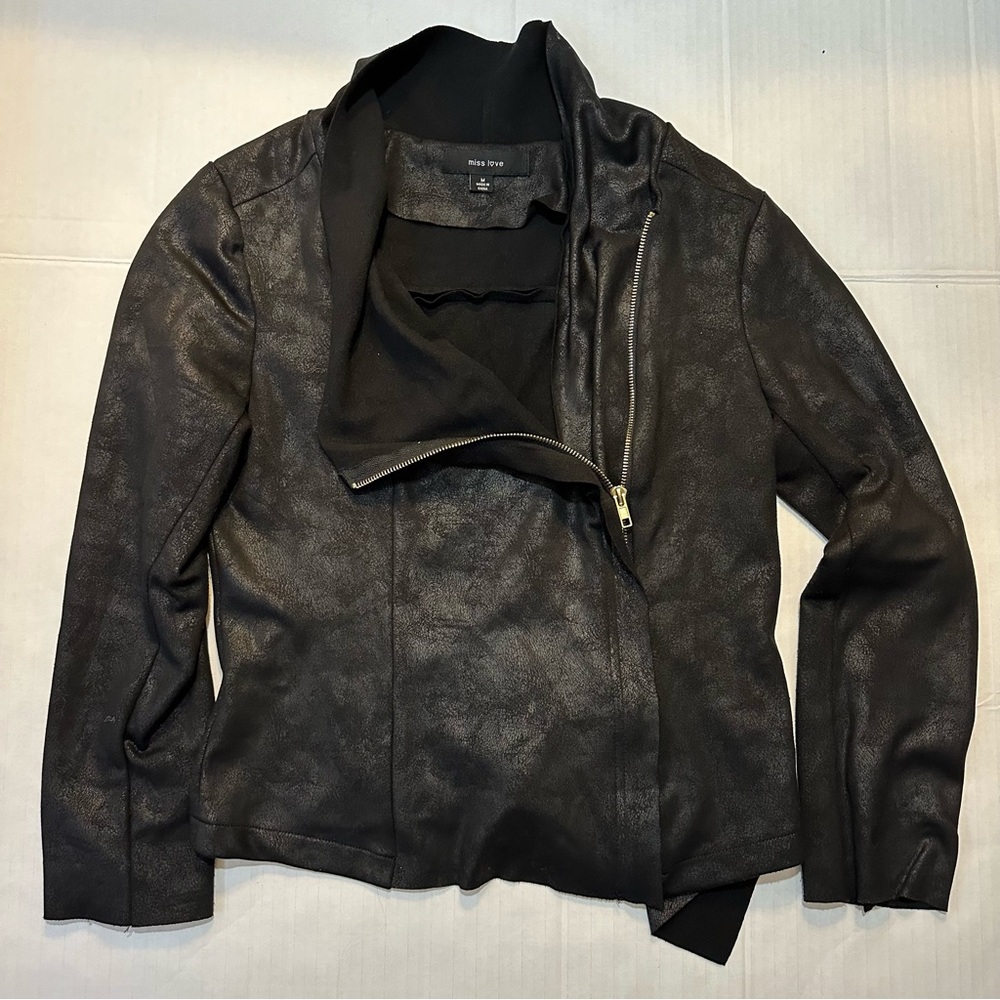 Black Faux Suede Moto Jacket - Size Medium